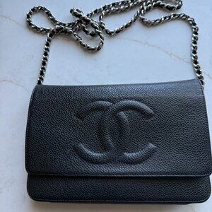 CHANEL Timeless CC Caviar Wallet on a Chain WOC Black - Authentic